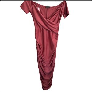 🔵 NWT OFF THE SHOULDER ROSE GOLD RUCHED DRESS SIZE SMALL